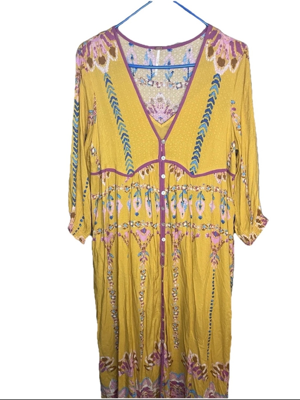 Free People Foley Maxi Dress Daylight Combo Yellow Boho Floral Duster Small